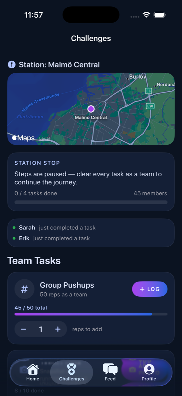 A team stop with challenges to clear together